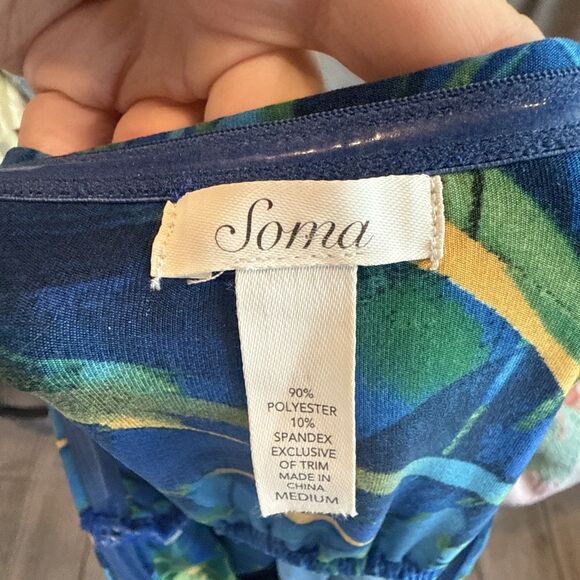 Soma Womens Halter Maxi Dress Soft Jersey Medium Tropical Hawaiian Vacation - Picture 6 of 7